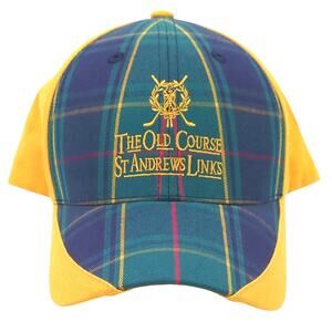 St. Andrews Links Old Course Hat Tartan Collection Green Yellow Plaid Golf Cap